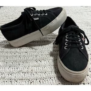 Superga Platform Sneakers Shoes Canvas Rubber Womens 9 EU 40 S0001L0 Black White